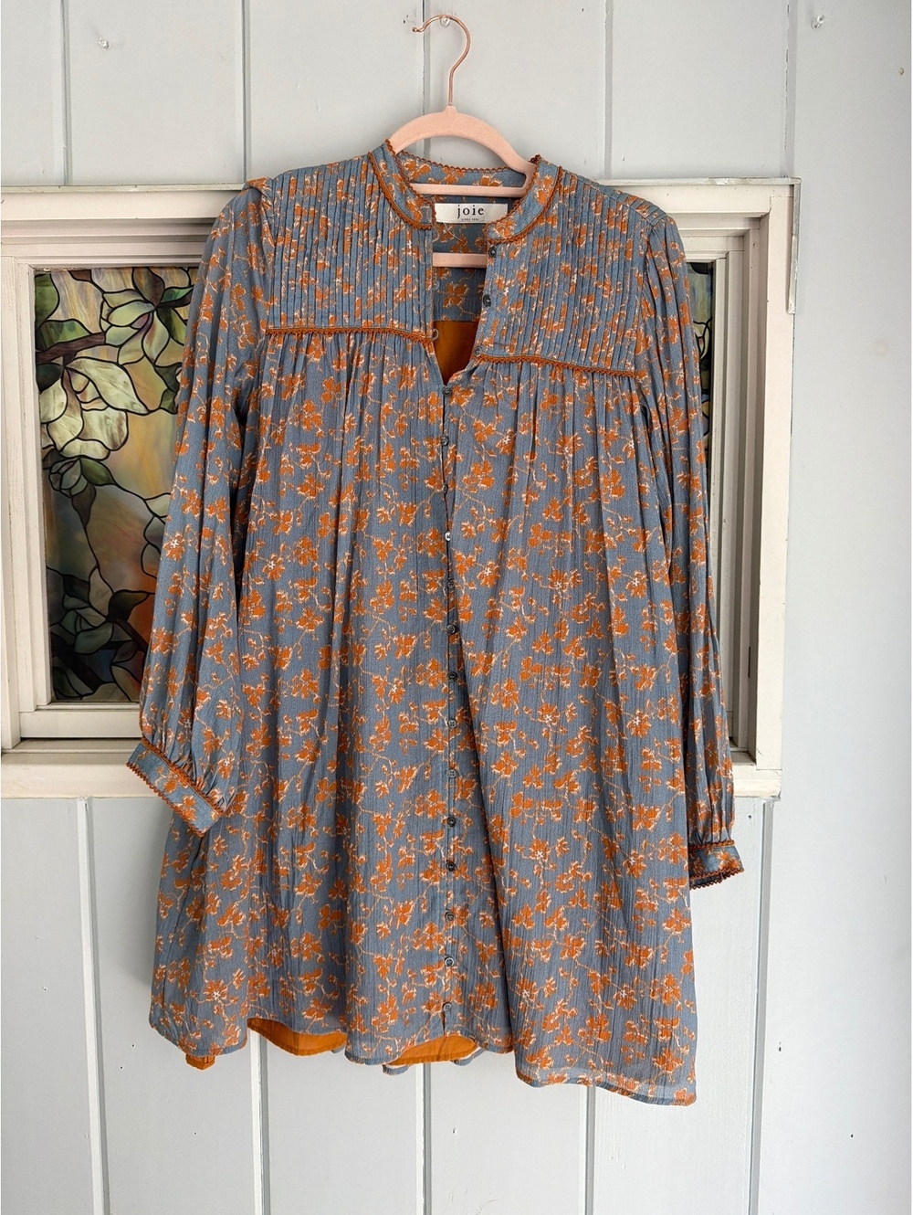 Joie Blue and Orange Floral Cotton Dress with Lining size xs